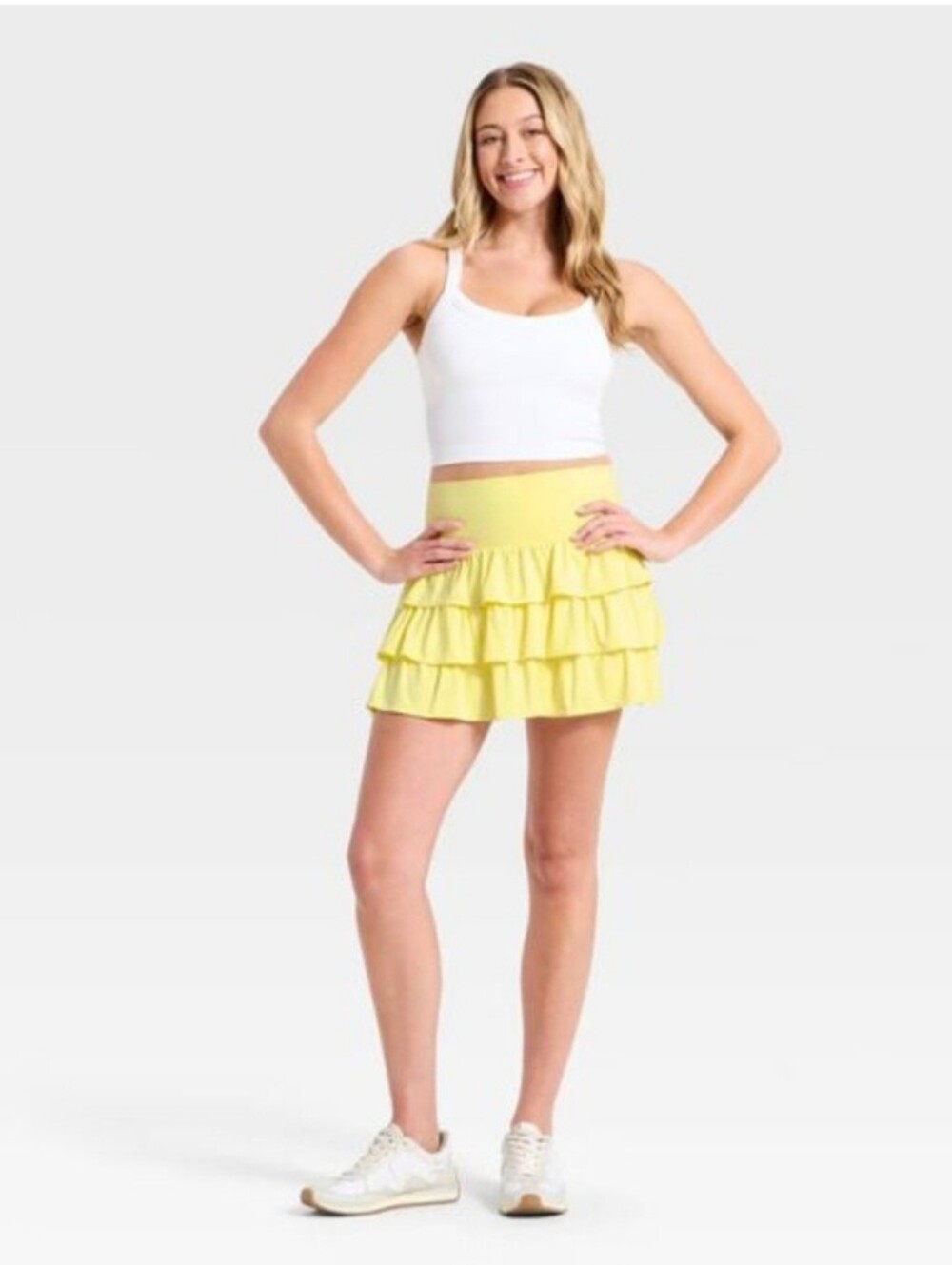 JoyLab Women's Layered Ruffle Skort, Yellow - Picture 3 of 5